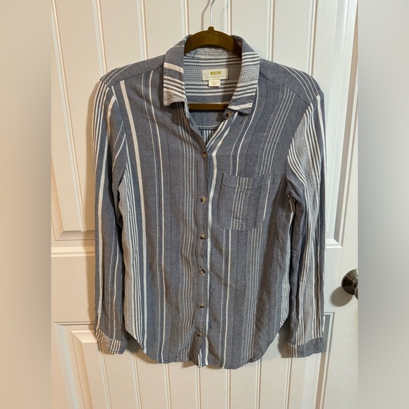 Maeve Anthropologie Blue Striped Button Down Blouse - Picture 2 of 5